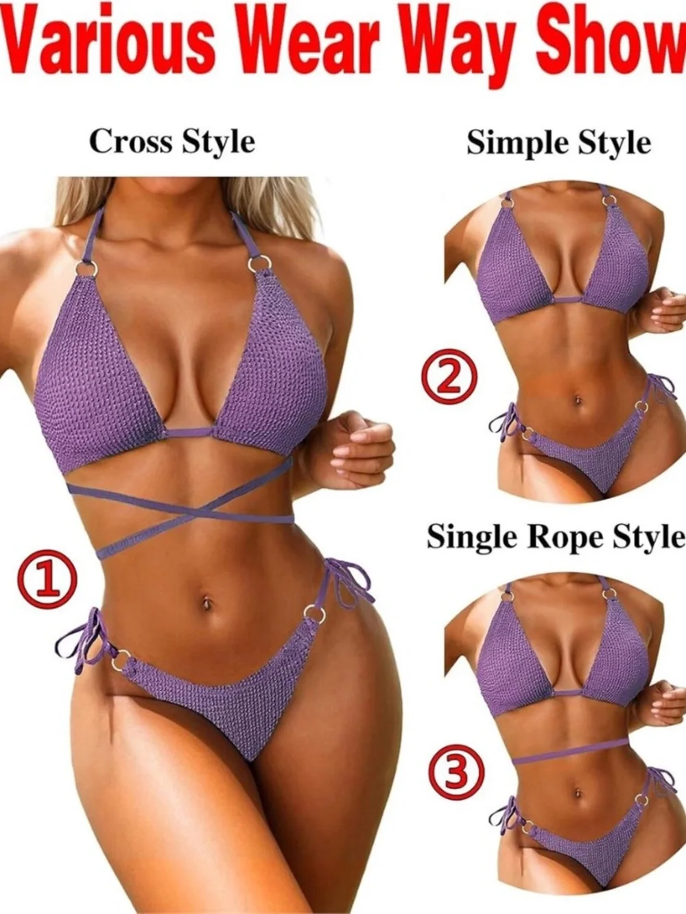 Women Bikini Set Metal Ring Two Piece Swimsuit Strappy. Large NEW